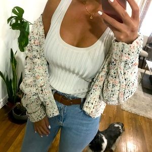 White ribbed knit fabric Zara top